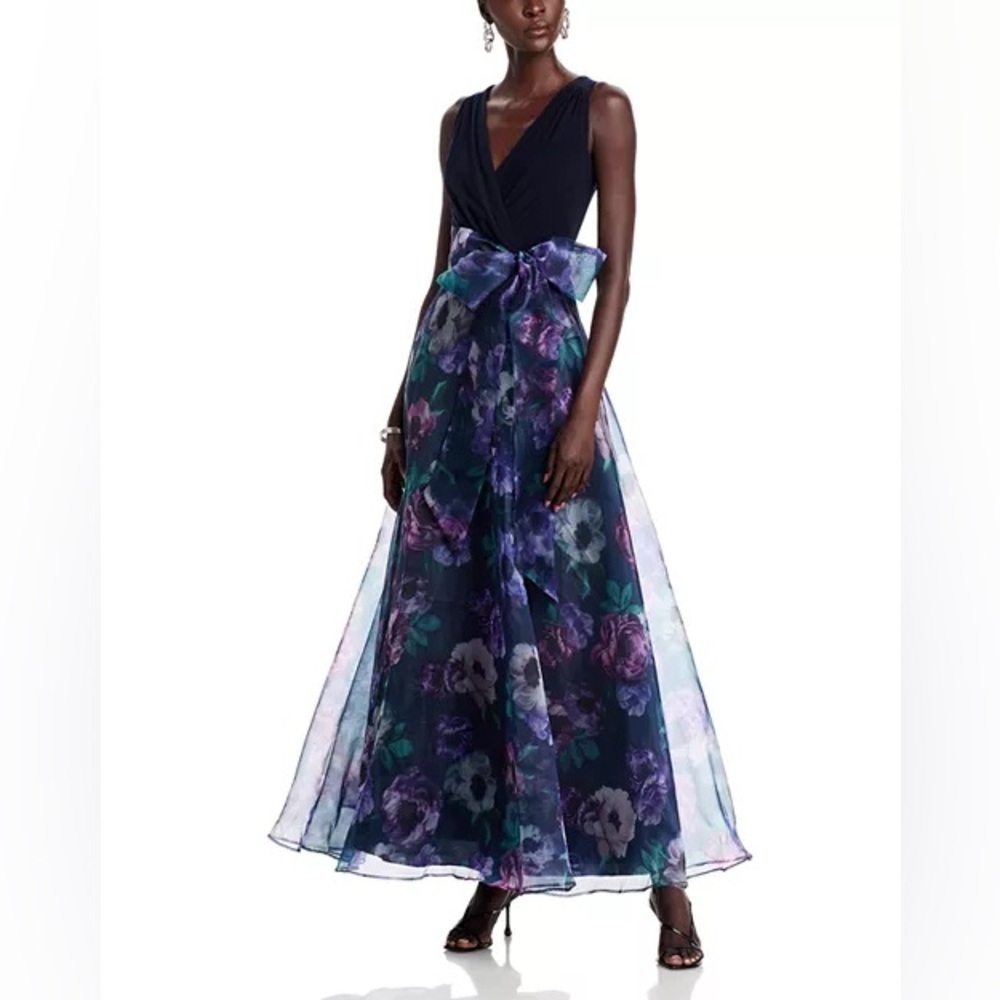 Eliza J
Sleeveless Surplice Neck Mixed Media Gown